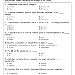 Acceleration and Motion MCQs Fill Written Exit Tickets Worksheet TEKS Physics