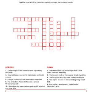 Alexander and Hellenistic World Crossword Worksheets.