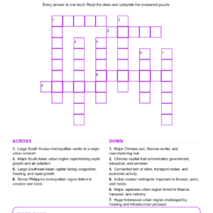 Asian Cities Trade and Environmental Change Crossword Worksheets Geography Grades 6 7 Unit 5.