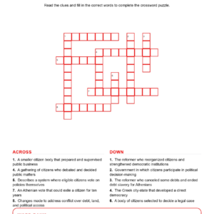 Athens and Development of Democracy Crossword Worksheets.