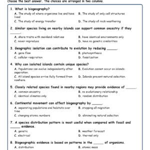 Biogeography and Common MCQs Fill Written Exit Tickets Worksheet TEKS Biology.