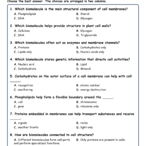 Biomolecules and Cell MCQs Fill Written Exit Tickets Worksheet TEKS Biology.