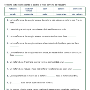 Calor Fill MCQ Written Exit Tickets Worksheet NGSS Grado4