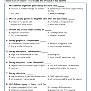 Cell Division and Fill MCQ Written Exit Tickets Worksheet TEKS Biology