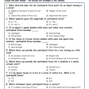 Centripetal Force Physics TEKS PHY.5F MCQ Fill Short Exit Worksheets