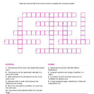 Climate Biomes Water and Natural Resources Crossword Worksheets Geography Grades 6 7.