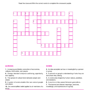 Culture Identity Diffusion and Development Crossword Worksheets Geography Grades 6 7.