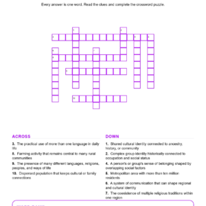 Cultures Population and Economies of South Asia Crossword Worksheets Geography Grades 6 7 Unit 5.