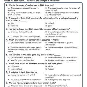 DNA Sequences and Traits Biology TEKS B.7A MCQ Fill Short Exit Worksheets.