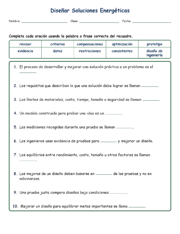 Diseñar Soluciones Ener Fill MCQ Written Exit Tickets Worksheet NGSS Grado 4