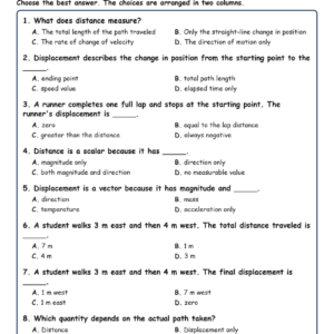 Distance and Displacement MCQs Fill Written Exit Tickets Worksheet TEKS Physics
