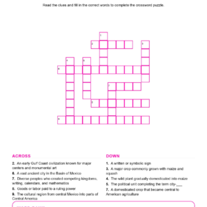 Early Civilizations of Mesoamerica (Crossword Worksheets) World History Unit 6.