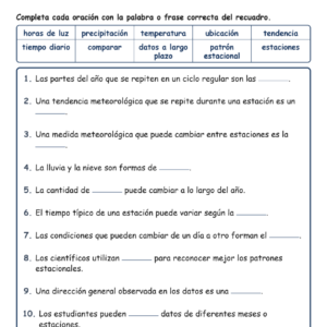 El Tiempo Completar MCQ Escritas Boletos Hoja de Trabajo NGSS Grado 3 (1)