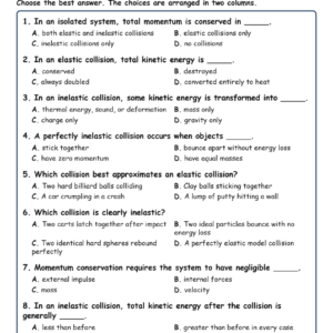Elastic and Inelastic Fill MCQ Written Exit Tickets Worksheet TEKS Physics