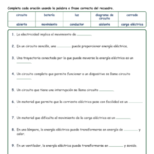 Electricidad Fill MCQ Written Exit Tickets Worksheet NGSS Grado4