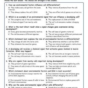 Environmental Factors and Cell Differentiation Biology TEKS B.6B MCQ Fill Short.