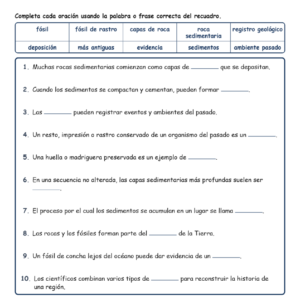 Evidencia de rocas y f Completar MCQ Escrita Salida Hoja de trabajo NGSS Grado 4