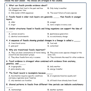 Fossil Evidence of Common MCQs Fill Written Exit Tickets Worksheet TEKS Biology.