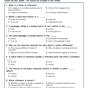 Frames of Reference MCQs Fill Written Exit Tickets Worksheet TEKS Physics