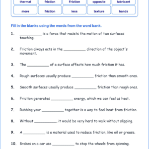 Friction and Motion TEKS 3.7 A Grade 3 science fill in the blanks worksheets.