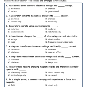 Generators, Motors, and MCQs Fill Written Exit Tickets Worksheet TEKS Physics