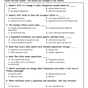 Genetic Drift and Fill MCQ Written Exit Tickets Worksheet TEKS Biology.