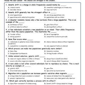 Genetic Drift and Gene Flow MCQ Fill Written Exit Tickets Worksheet TEKS Bio.