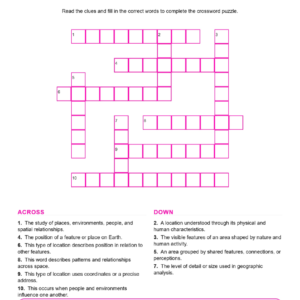 Geographic Perspective and World Regions Crossword Worksheets Geography Grades 6 7.