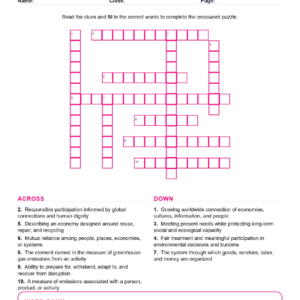 Globalization Sustainability Geographic Responsibility Crossword Worksheets Grades 6-7.