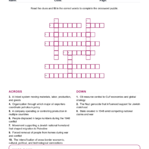 Globalization the Middle East and Shared Challenges (Crossword Worksheets) World History Grades 9 to 10 Unit 6.