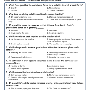 Gravity and Orbital Motion Physics TEKS PHY.5H MCQ Fill Short Exit Worksheets