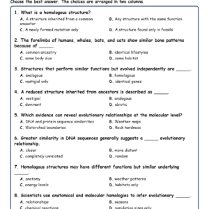Homologies and MCQs Fill Written Exit Tickets Worksheet TEKS Biology.