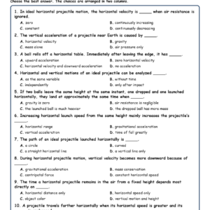 Horizontal Projectile Motion MCQ Fill Written Exit Tickets Worksheet TEKS Ph.