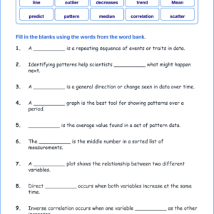 Identifying Patterns in Data TEKS 4.2 B Grade 4 science fill in the blanks worksheets.