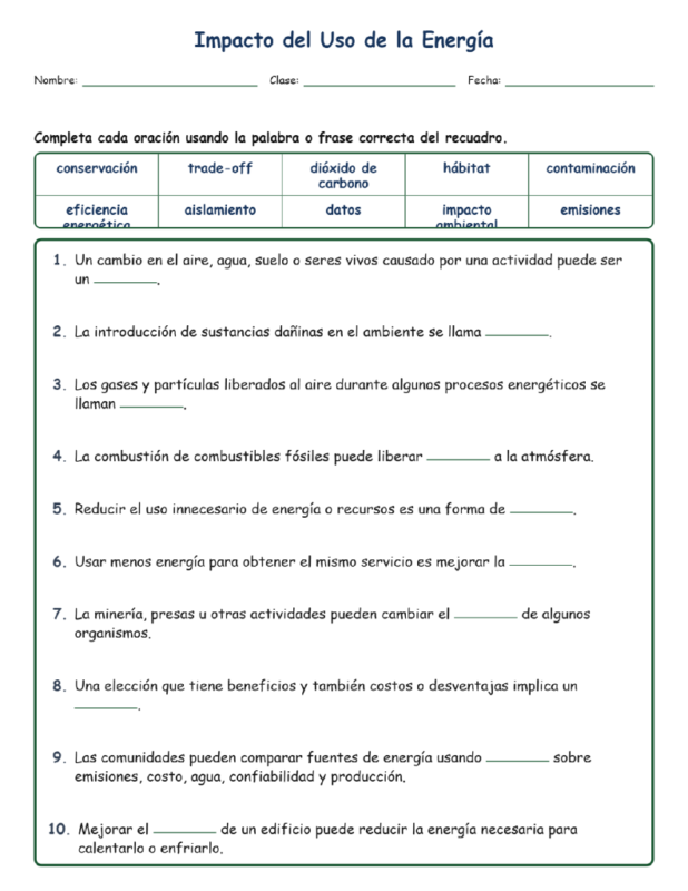 Impacto del Uso de la E Fill MCQ Written Exit Tickets Worksheet NGSS Grado4