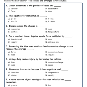 Impulse and Momentum Fill MCQ Written Exit Tickets Worksheet TEKS Physics.