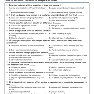 Inherited Variation and Natural Selection MCQ Fill Written Exit Tickets Work.