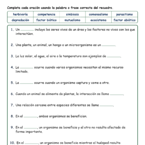 Interacciones de los Se Fill MCQ Written Exit Tickets Worksheet NGSS Grado5