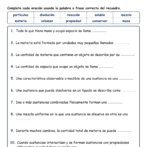 Investigar la materia Completar MCQ Escritas Salida Hojas NGSS Grado 5