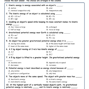 Kinetic and Potential Energy MCQ Fill Written Exit Tickets Worksheet TEKS Ph.