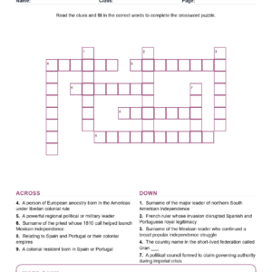Latin American Independence and the End of Iberian Empire Crossword World History Worksheets.