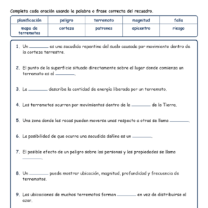 Mapear terremotos Completar MCQ Escrita Salida Hoja de trabajo NGSS Grado 4
