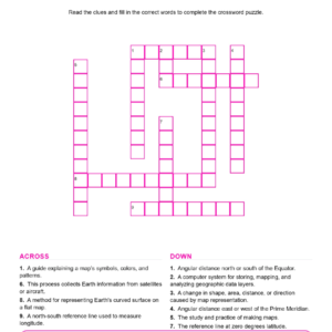 Maps Projections and Geospatial Technology Crossword Worksheets Geography Grades 6-7.