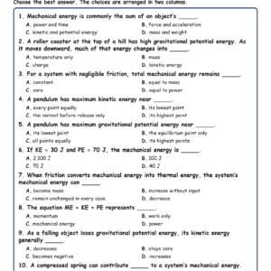 Mechanical Energy MCQ Fill Written Exit Tickets Worksheet TEKS Physics.