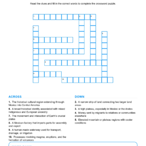 Mexico and Central America (Crossword Worksheets) Geography Grades 6-7 Unit 2.