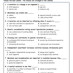 Mutation and Genetic Fill MCQ Written Exit Tickets Worksheet TEKS Biology.