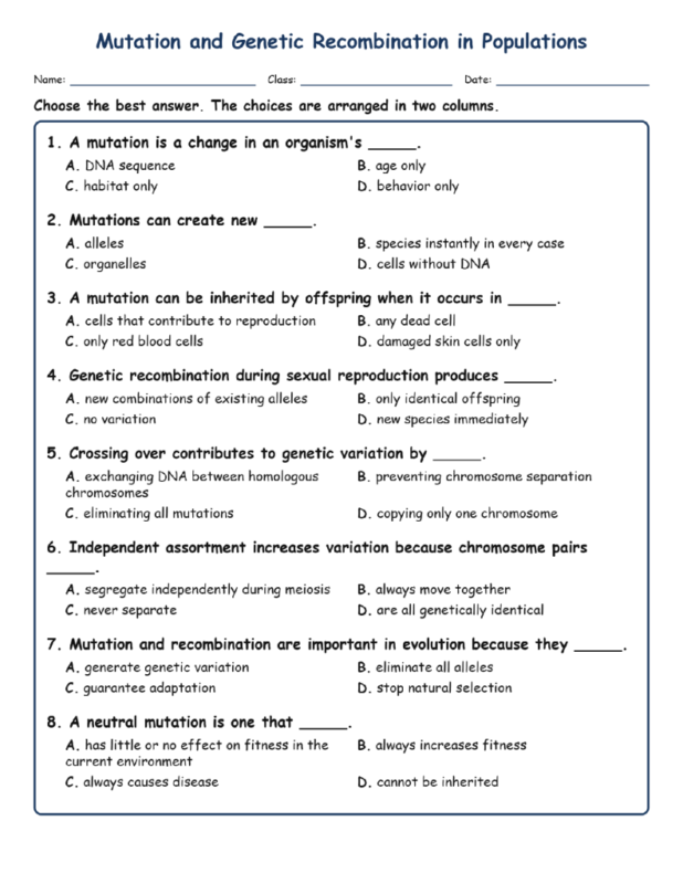Mutation and Genetic Fill MCQ Written Exit Tickets Worksheet TEKS Biology.
