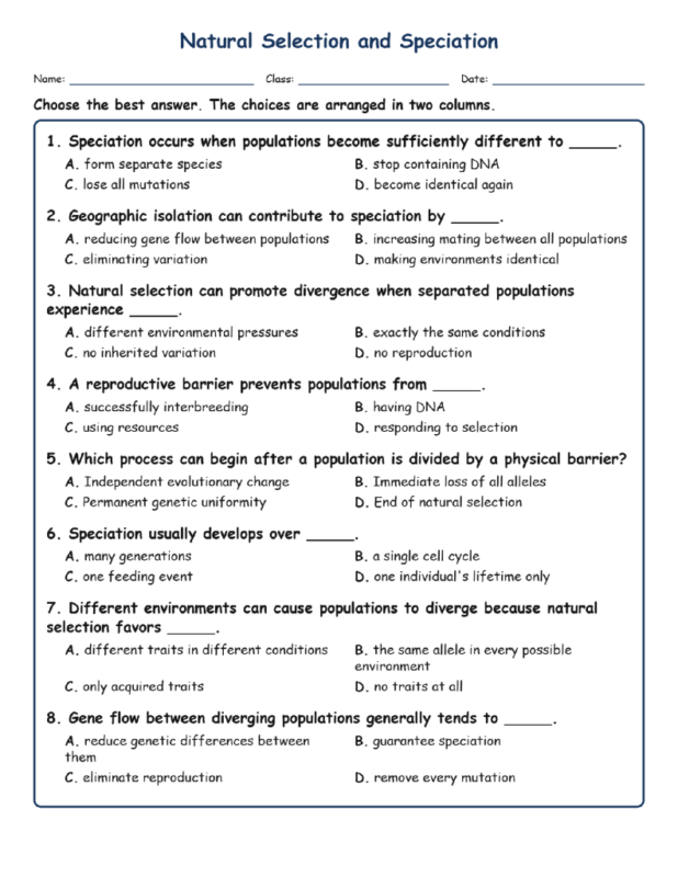 Natural Selection and Fill MCQ Written Exit Tickets Worksheet TEKS Biology.