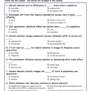 Natural Selection and MCQs Fill Written Exit Tickets Worksheet TEKS Biology