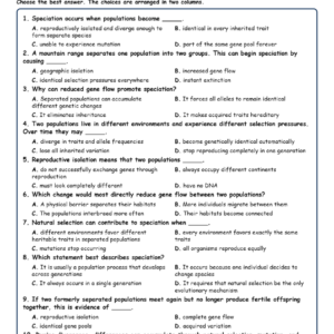 Natural Selection and Speciation MCQ Fill Written Exit Tickets Worksheet TEK